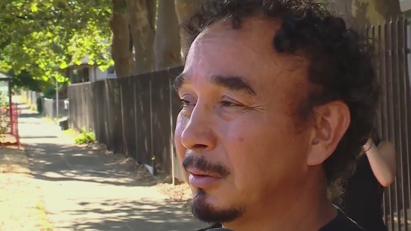 Julio Mendoza, who owns Pepe Chile’s Taqueria, surveys the rubble after fire destroyed his food cart in North Portland, September 4, 2022 (KOIN)