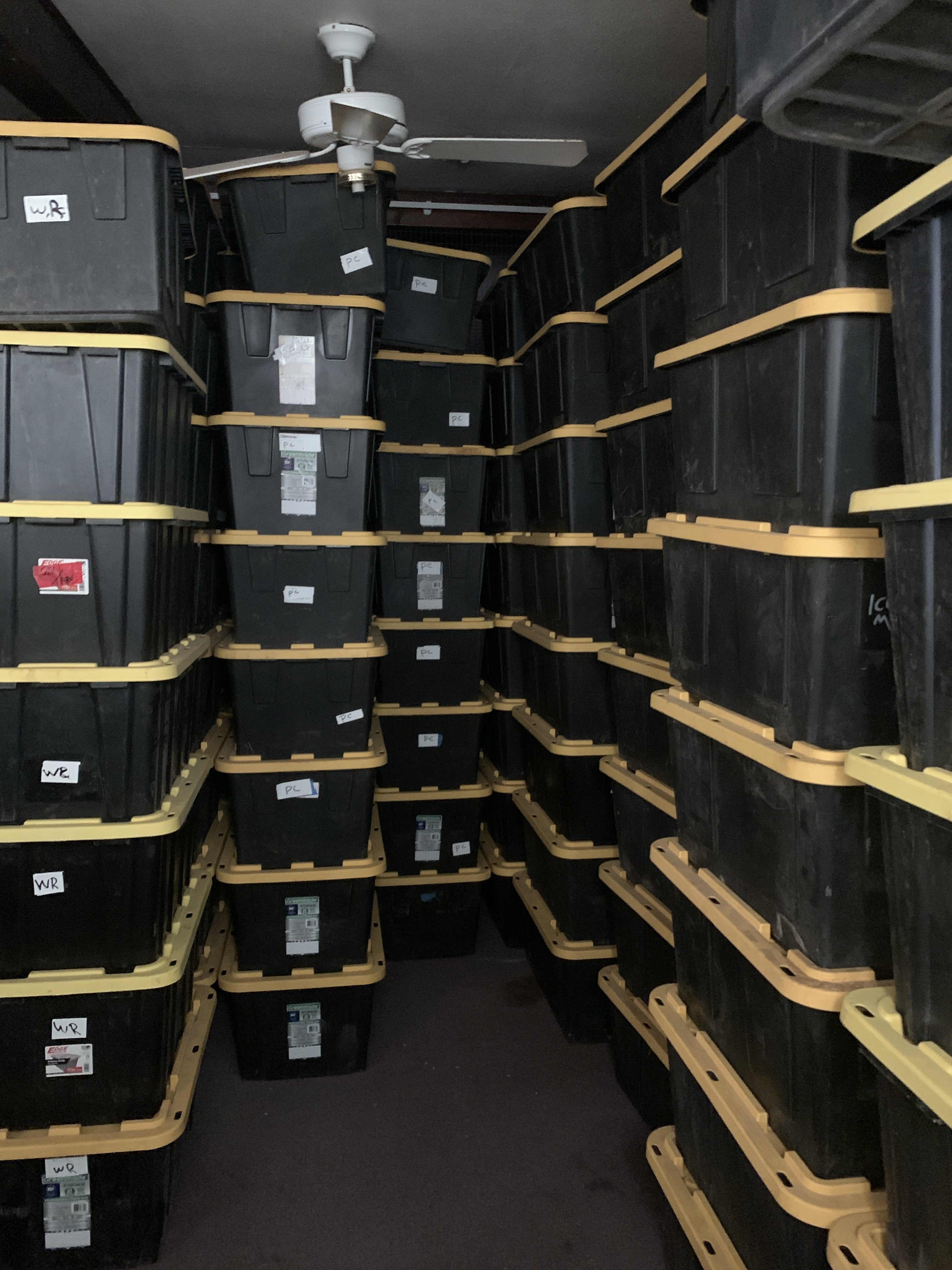 Bins filled with illegally grown marijuana stacked from floor to ceiling at a Newberg, Oregon property on Oct. 18, 2022. (Credit: Yamhill County Sheriff's Office)