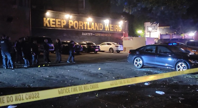 An assault and gunfire in the 300 block of West Burnside sent one person to the hospital, October 1, 2022 (KOIN)