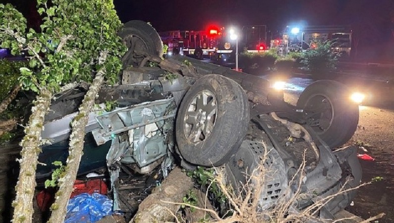 A Corvette collided with this Ford Escape on NE St. Johns Road near 99th in Vancouver on October 1, 2022. The driver of the Escape, Gerald Plato, died. (Clark County Sheriff's Office)