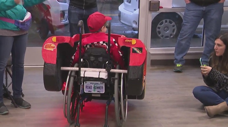 Evan Hermanson got a "Lightning McQueen" wheelchair from Magic Wheelchair, October 13, 2022 (KOIN)