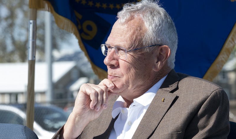 Maj. Gen. (ret.) Raymond F. Rees listens to remarks by Maj. Gen. Daniel R. Hokanson, chief of the National Guard Bureau during the renaming ceremony at the Raymond F. Rees Training Center, Umatilla, Oregon, on Sept. 29, 2022. Maj. Gen. (Ret.) Raymond F. Rees is a retired Oregon Guardsman and served as The Adjutant General, Oregon for more than 16 years, retiring from military service in 2013, and later worked as a civilian as the Deputy Secretary of the Army. (National Guard photo by John Hughel, Oregon Military Department Public Affairs)