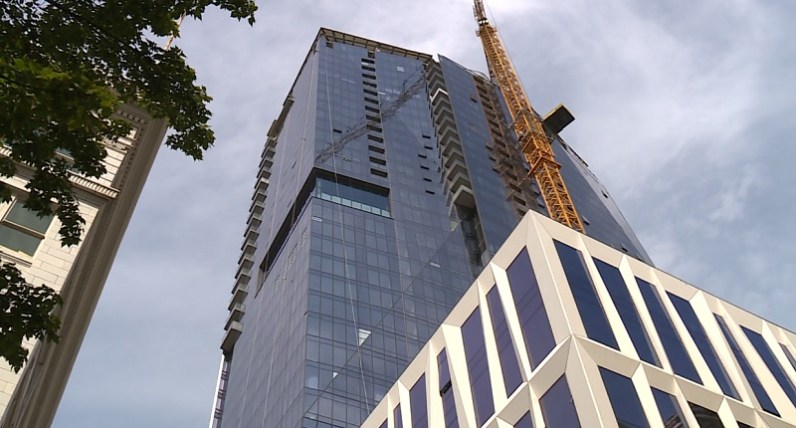 A view of the exterior of the Ritz-Carlton Portland at SW 9th and Washington, October 2022 (KOIN)