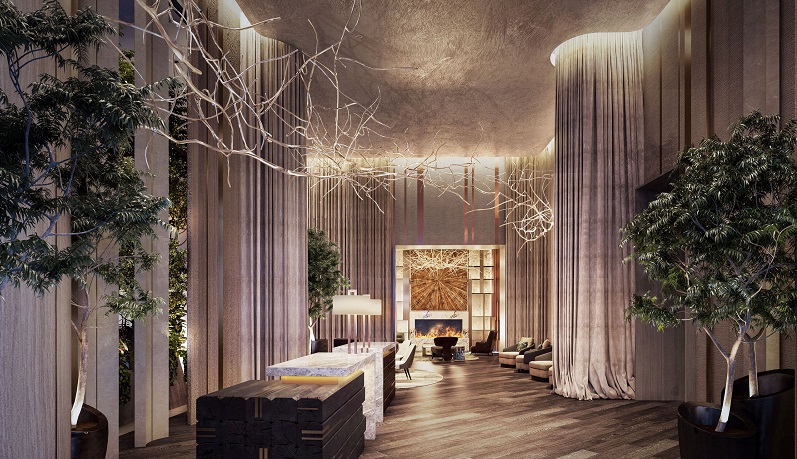 A view of the lobby of the Ritz-Carlton Portland at SW 9th and Washington, October 2022 (BPM/Ritz-Carlton Residences)