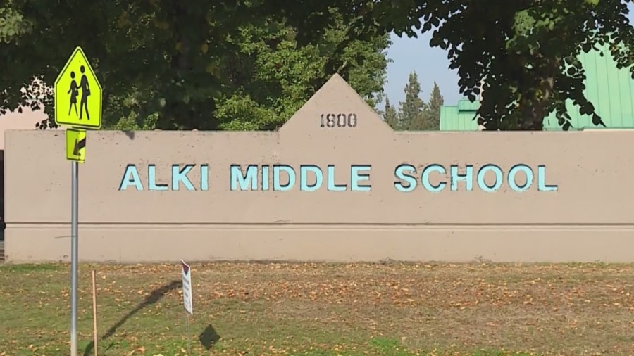 Photo of Alki Middle School sign in Vancouver, Washington. (KOIN)