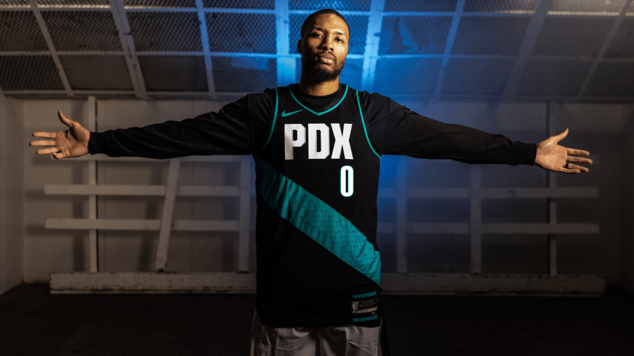 Damian Lillard shows off the Portland Trail Blazers 2022-23 City Edition Jerseys