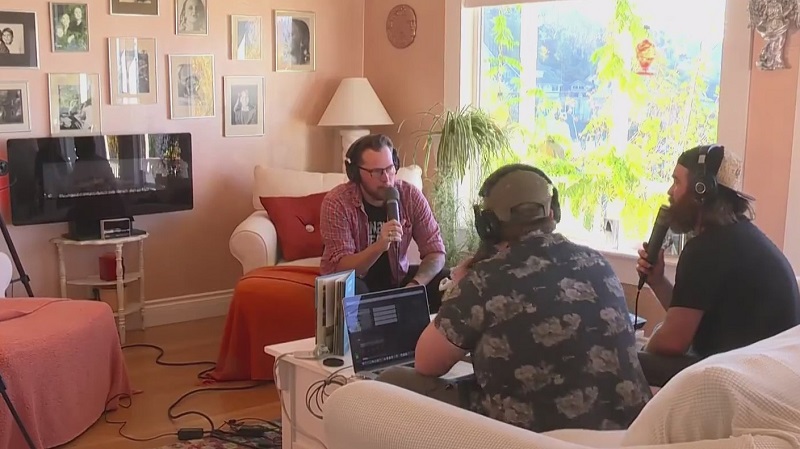 Mike Schlute and the Confused Breakfast Podcast inside the "Goonies" house in Astoria, November 15, 2022 (KOIN)