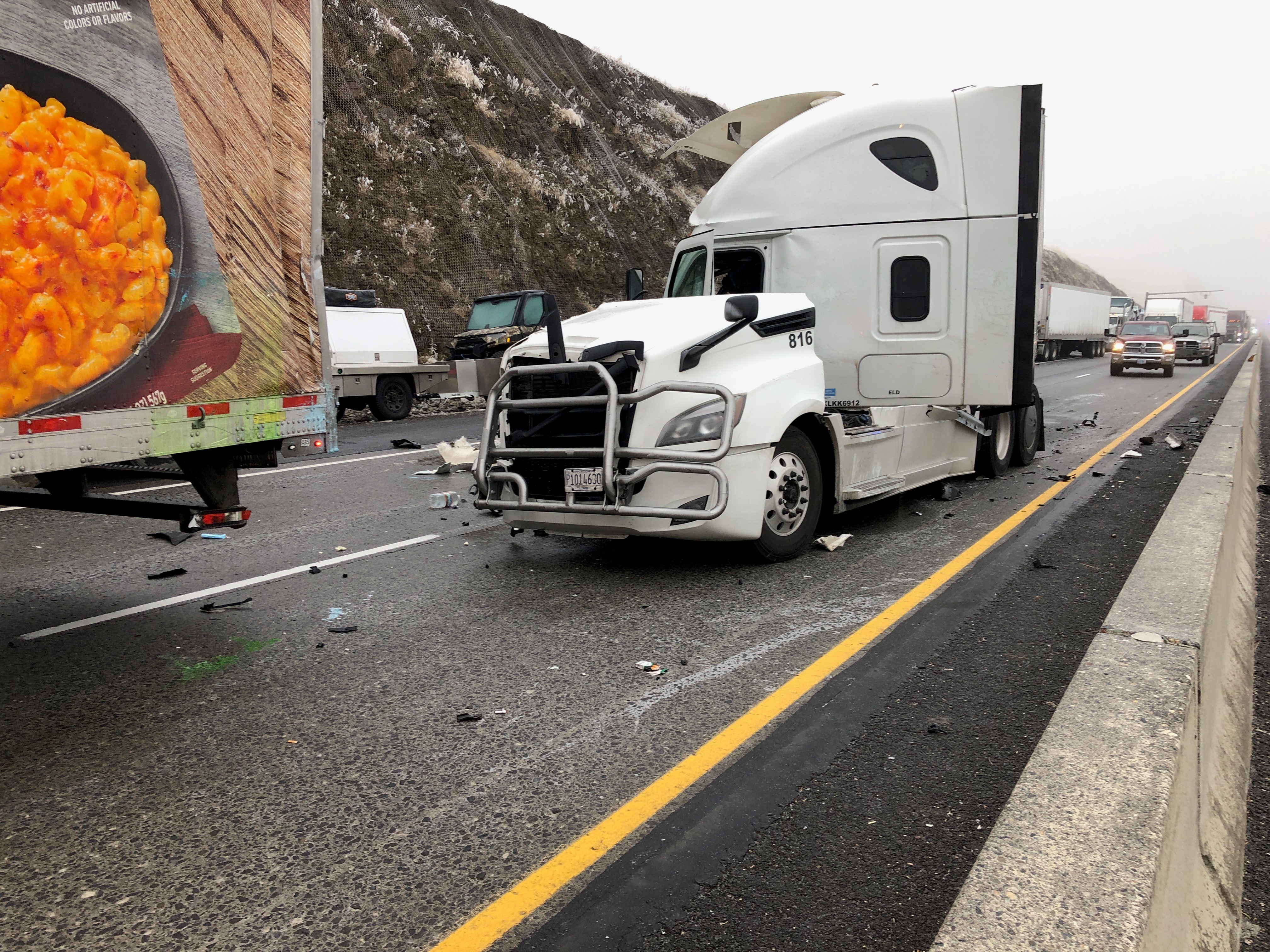 Semi-truck crashes on I-84 near milepost 225 on Thursday, Nov. 17, 2022