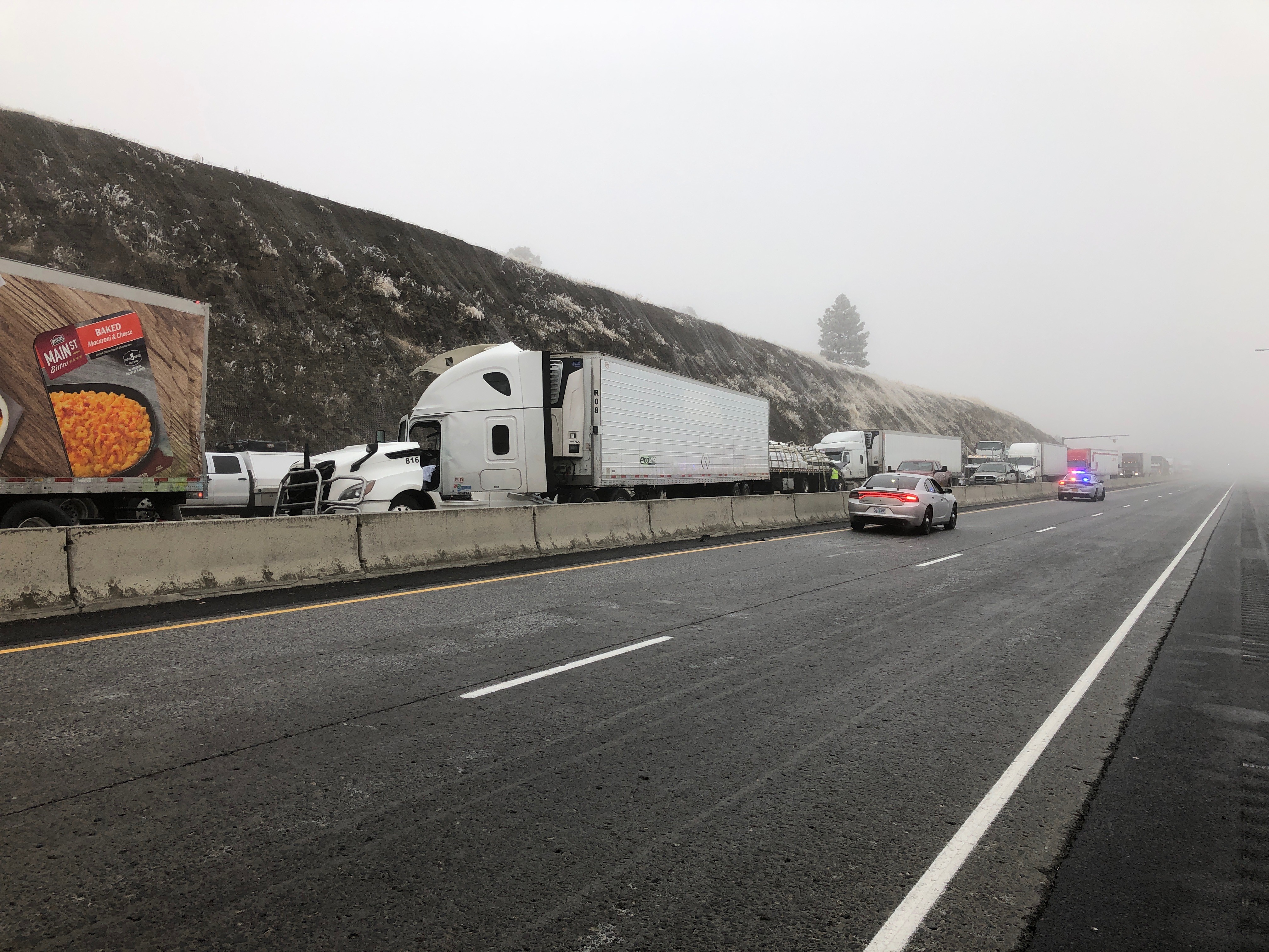 Semi-truck crash halts traffic on I-84 near milepost 225 on Thursday, Nov. 17, 2022