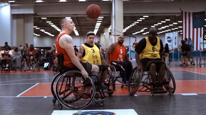 Wheelchair basketball athletes competes in the Wheelchair Games, undated (US Dept. of Veterans Affairs)