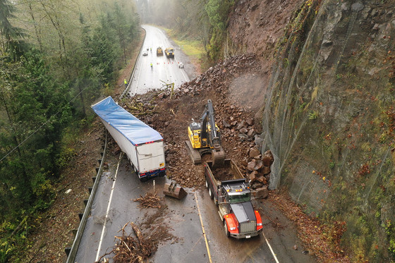 Highway 30 was closed after a large landslide on Wednesday, Nov. 29, 2022