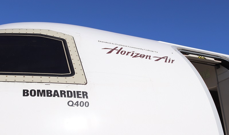 Horizon and Alaska Airlines donated this Bombardier Q400 to the Portland Community College aviation maintenance technology program, 2022 (PCC)