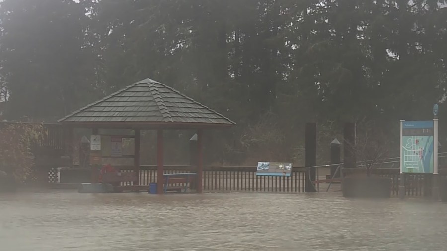 This photo shows a park flooded in Tillamook County on Dec. 27, 2022. (KOIN)