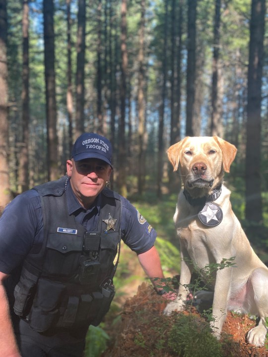 Senior Trooper Josh Wolcott with K-9 Buck - photo courtesy Oregon State Police