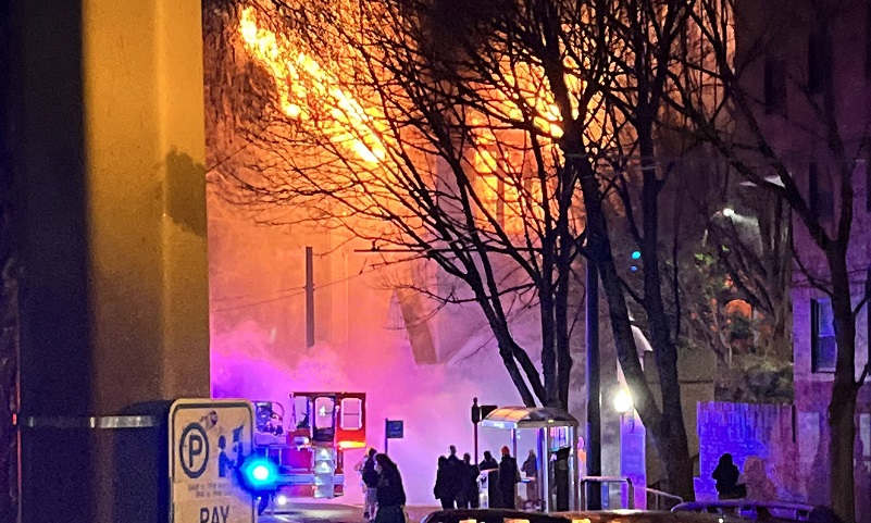 Fire ravaged an old church at SW 11th and Clay in Portland, January 3, 2023 (KOIN)