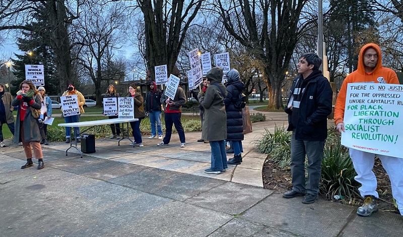 A group of protesters at Dawson Park in North Portland over the death of Tyre Nichols in Memphis, January 28, 2023 (KOIN)