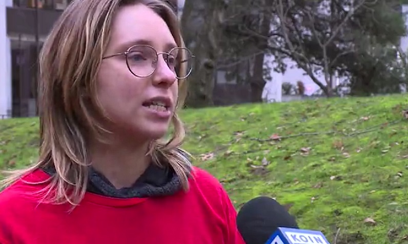 Mariah Denman with the Party for Socialism & Liberation in Portland, January 28, 2023 (KOIN)