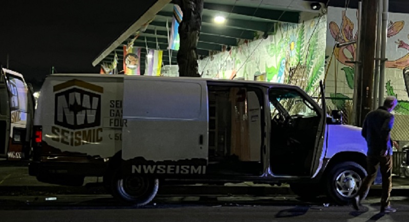 A cargo van stolen from NW Seismic on January 17 was recovered in Southeast Portland, January 24, 2023 (KOIN)