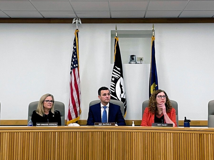 Oregon's House Republican Minority Leader Vikki Breese-Iverson, left, Democratic Speaker Dan Rayfield, center, and Democratic House Majority Leader Julie Fahey, right, hold a joint press conference on the first day of the legislative session on Tuesday, Jan. 17, 2023, at the state Capitol in Salem (AP Photo/Claire Rush)