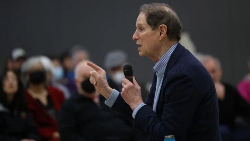 Sen. Ron Wyden answers questions from those who attended a town hall meeting at Conestoga Recreation and Aquatic Center in Beaverton