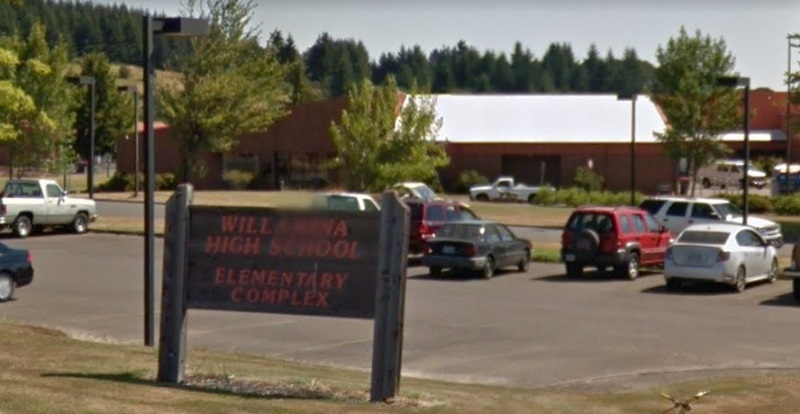 Willamina High School as seen on Google Street View, January 17, 2023