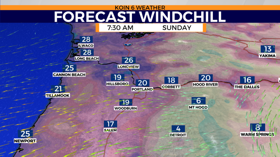 Wind chill graphic for January 29, 2023 (KOIN)