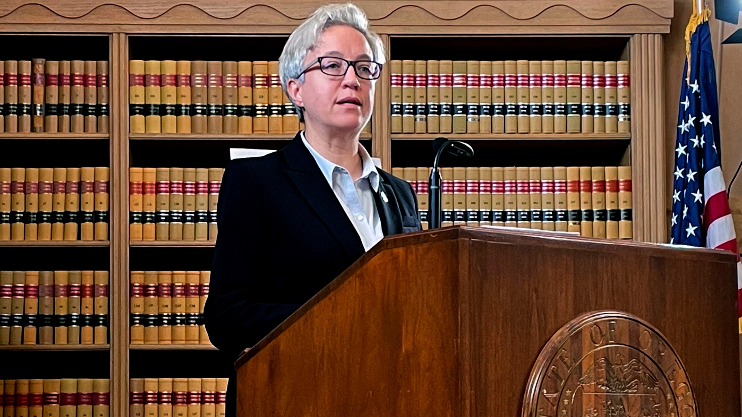 Oregon Gov. Tina Kotek speaks at the State Library of Oregon in Salem on Jan. 31, 2023. (AP Photo/Claire Rush, File)