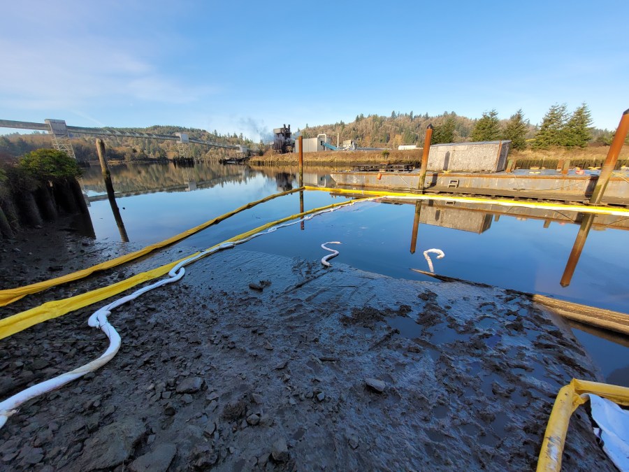 A train derailment at the Georgia-Pacific Mill in Toledo, Ore. spilled about 2,000 gallons of diesel on Friday, Feb. 10, 2023 and state officials said some of it entered a slough that feeds into the Yaquina River.