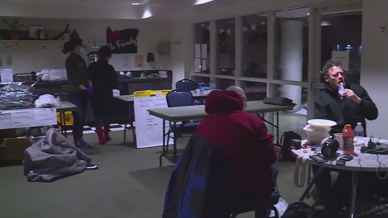 People at a temporary shelter in Portland during a snowstorm, February 25, 2023 (KOIN)