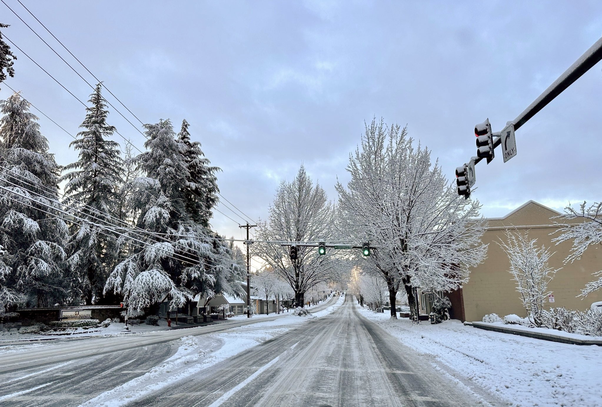 Snow-covered streets in Lake Oswego on Thursday, Feb. 23, 2023