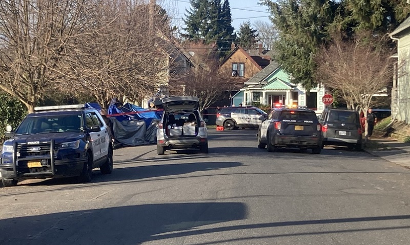 One person was shot and killed at NE 1st and Hancock in Portland, February 11, 2023 (KOIN)