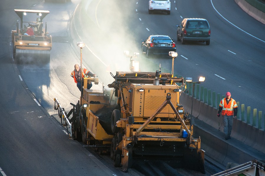 FILE: Early Saturday morning crews start paving near 53rd Street. Photo taken July 13, 2013, courtesy Oregon Department of Transportation