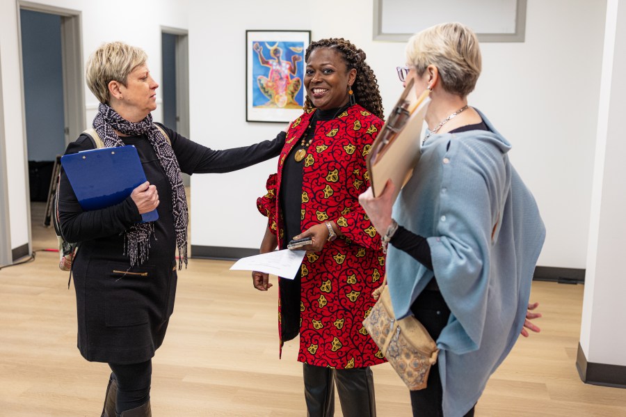 A group gathered at the new Karibu and Imani Center open house on Feb. 28, 2023 to celebrate the new facility opening. Photo courtesy CCC/Tom Cook