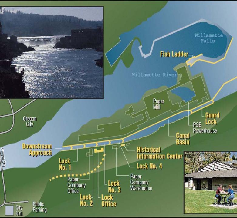 Map of the Willamette Falls Locks - courtesy U.S. Army Corps of Engineers Portland District