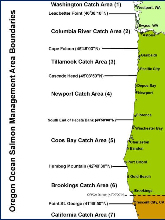 Oregon Ocean Salmon Management Area Boundaries - courtesy Oregon Department of Fish and Wildlife