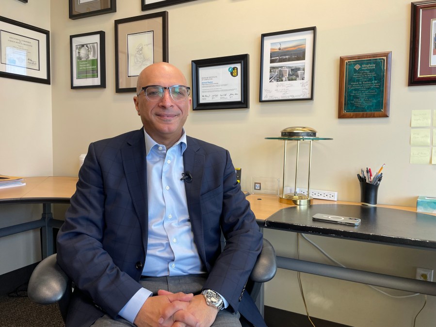 Dr. Ahmad Raslan poses for a photo in his office before performing brain surgery on Rick Cranston at OHSU on March 22, 2023. (KOIN)