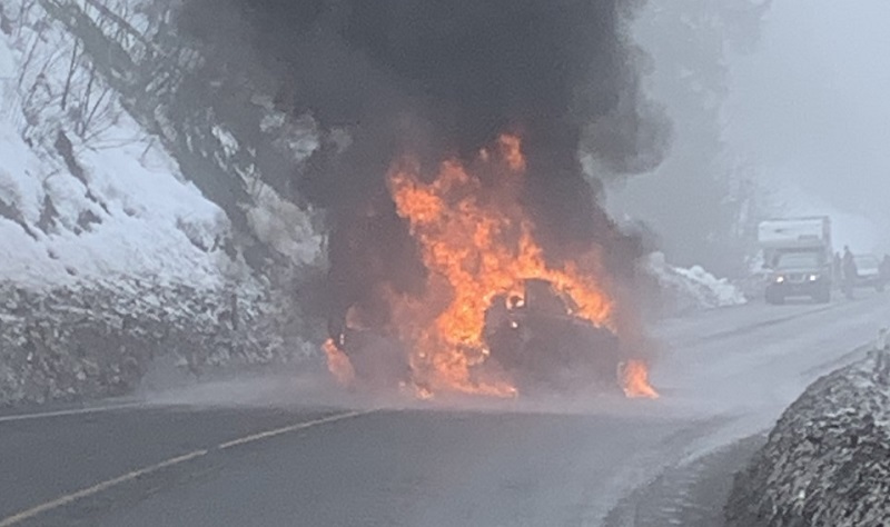 Two people escaped with minor injuries from a fiery, head-on crash on Hwy 6 in Forest Grove, March 11, 2023 (Washington County Sheriff's Office)