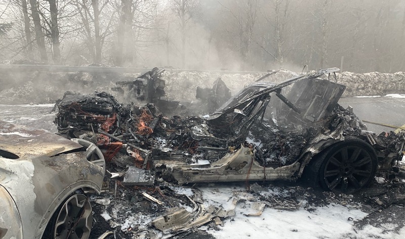 Two people escaped with minor injuries from a fiery, head-on crash on Hwy 6 in Forest Grove, March 11, 2023 (Washington County Sheriff's Office)