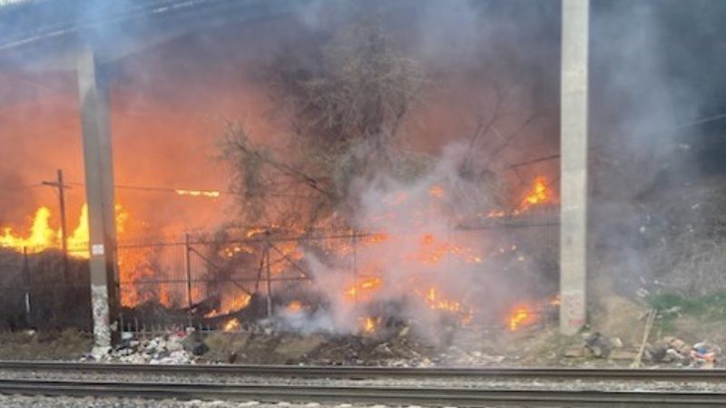 Fire burns homeless camp near Broadway Bridge, spread to nearby brush on Thursday, March 23, 2023