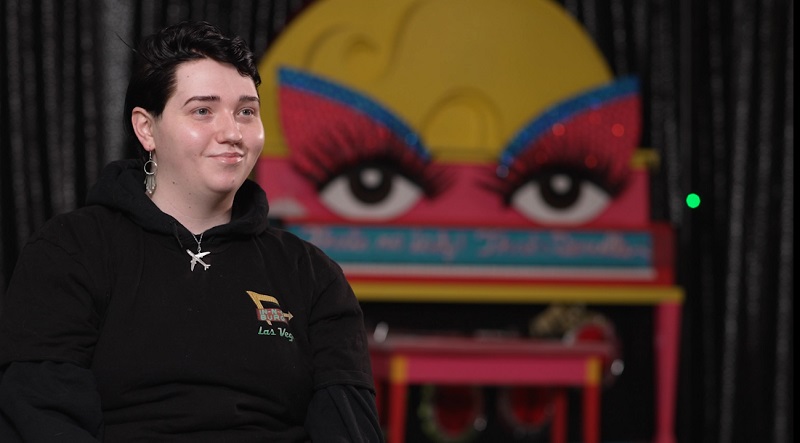 Jacob Reppeto of Portland is the drag artist Vegas Flights, March 2023 (KOIN)