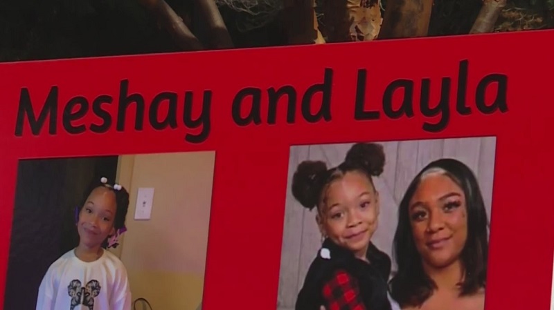 Pictures of Meshay Melendez and her daughter Layla Stewart at a vigil in their honor in Vancouver, March 26, 2023 (KOIN)