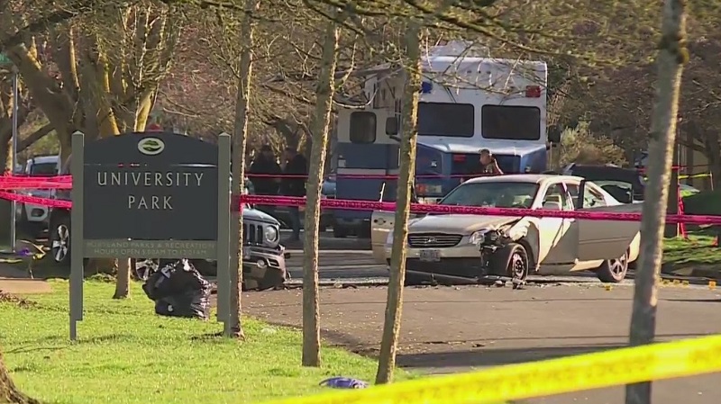 The bodies of 3 people were discovered in a car at the intersection of N. Foss Avenue and Foss Court in Portland, March 25, 2023 (KOIN)