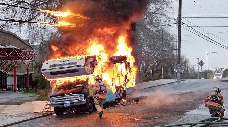 An RV fire in South Portland damaged fiber optic cables, March 28, 2023 (PFR)