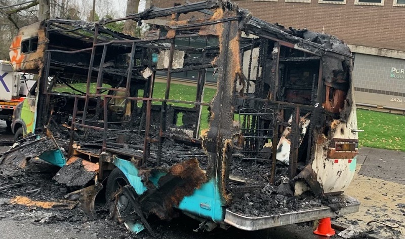 An RV fire in South Portland damaged fiber optic cables, March 28, 2023 (Andy Colley)