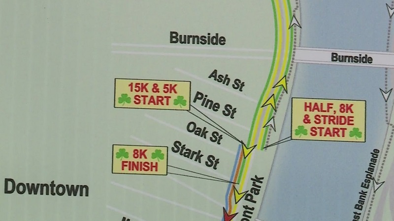 The starting points for the 2023 Shamrock Run in Portland, March 11, 2023 (KOIN)