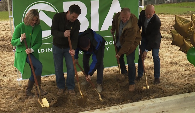 Groundbreaking for the St. Jude Dreamhome is underway in Clark County, Washington. KOIN 6 News anchor Jenny Hansson is on the left, February 2023 (KOIN)