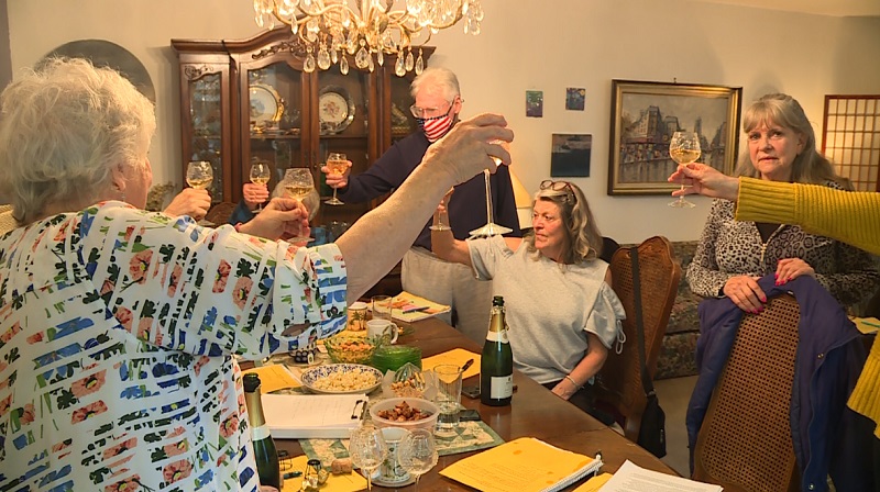 Tenants at Woodspring Apartments in Tigard celebrate the news they can stay in their affordable units, March 13, 2023 (KOIN)