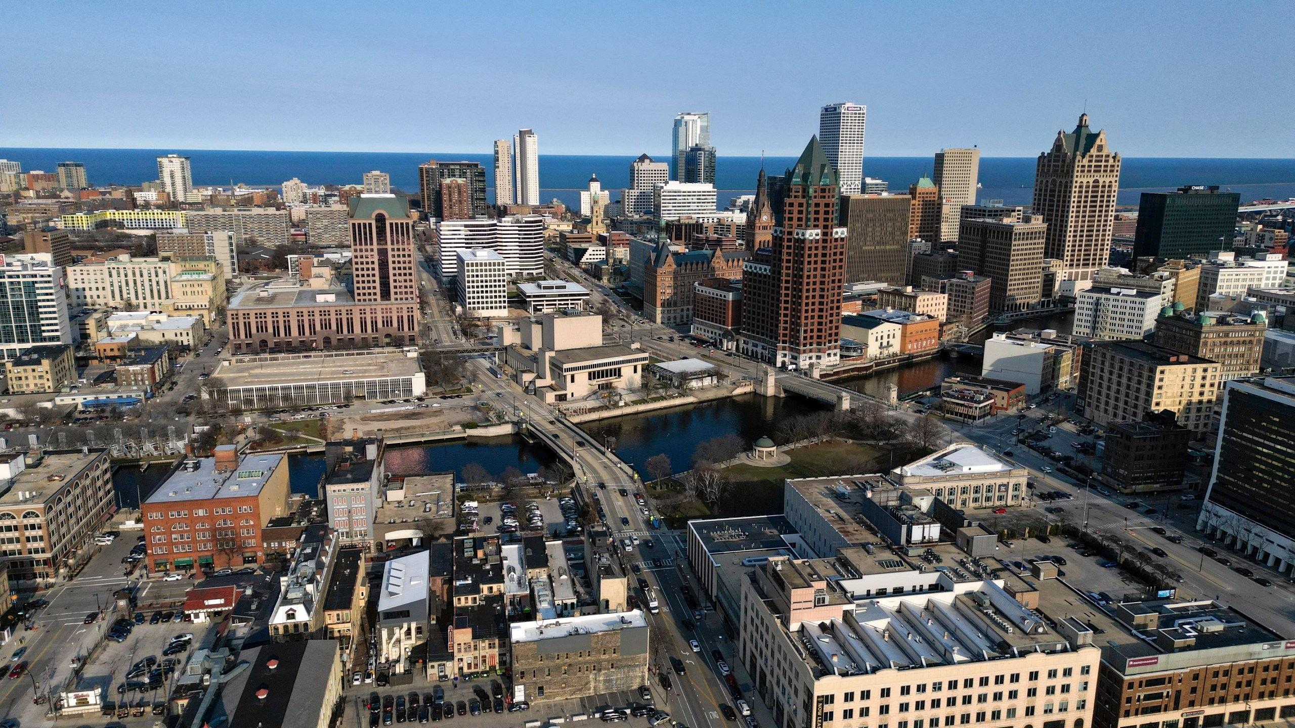 FILE - The Milwaukee city skyline is seen on April 7, 2023, in Milwaukee. Both Democrats and Republicans are zeroing in on the critical Midwestern region ahead of next year's presidential election, with both parties choosing to hold their national conventions there. Republicans will hold their event in Milwaukee, while Democrats announced Tuesday, April 11, that they would hold theirs in Chicago. (AP Photo/Morry Gash, File)