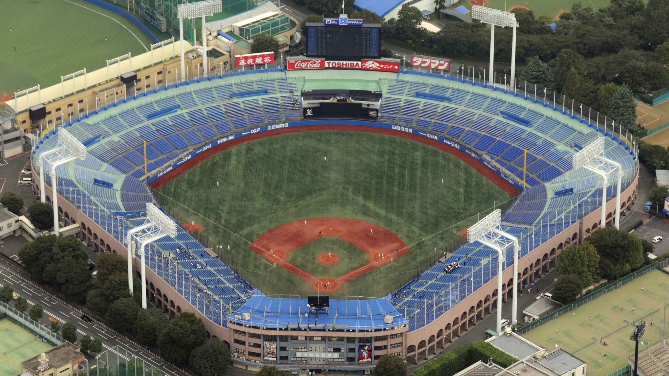 This photo shows the Meiji Jingu Stadium in Tokyo on Oct. 19, 2010. The historic baseball stadium in Tokyo where Babe Ruth played could be demolished. It's part of a disputed redevelopment plan harshly criticized by environmentalists. (Kyodo News via AP)