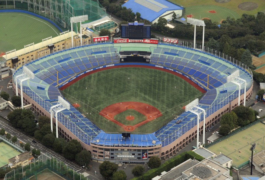 This photo shows the Meiji Jingu Stadium in Tokyo on Oct. 19, 2010. The historic baseball stadium in Tokyo where Babe Ruth played could be demolished. It's part of a disputed redevelopment plan harshly criticized by environmentalists. (Kyodo News via AP)